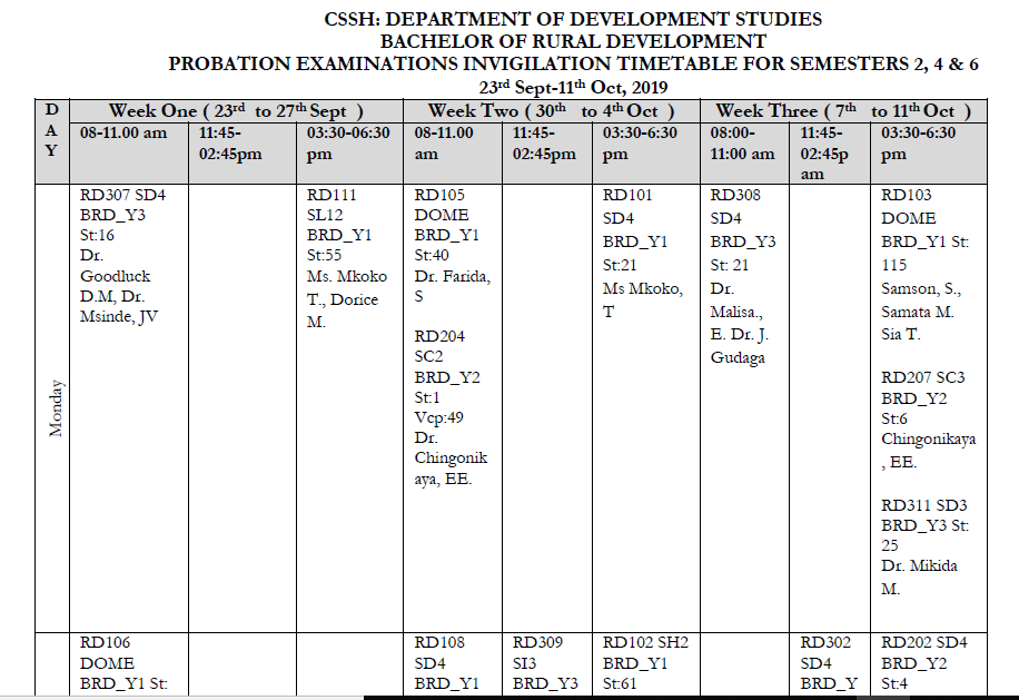 invigilation timetable