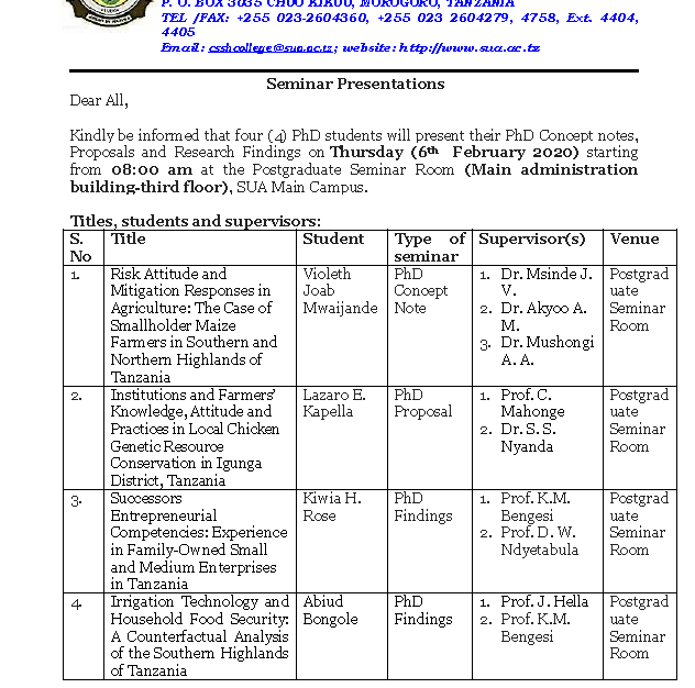 PhD seminar presentations february 2020